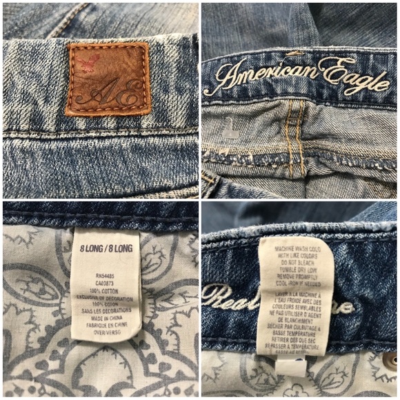 AEO American Eagle Bootleg Slight Flare Distressed Blue Denim Jeans Size 8 Long - Picture 11 of 16